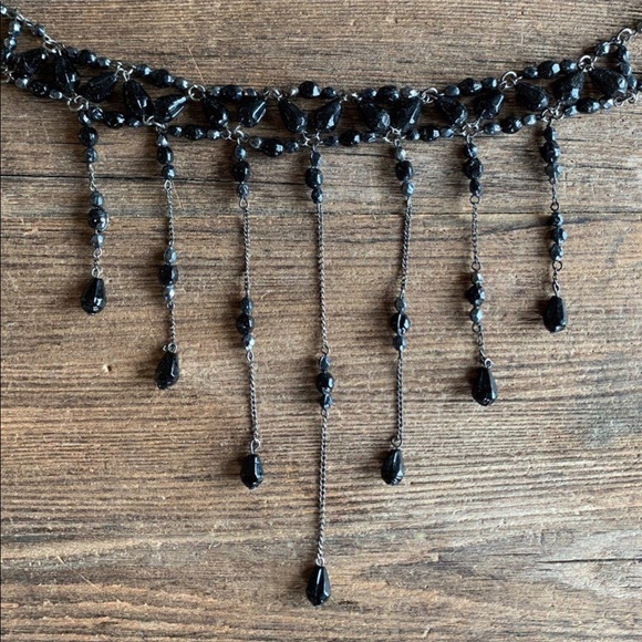 Black Beaded Drop Necklace - Picture 2 of 4